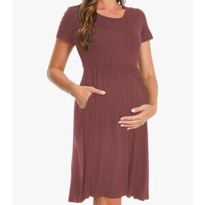 Bearsland Short Sleeve Maternity Dress Size XL Coppery Brown New Without Tag